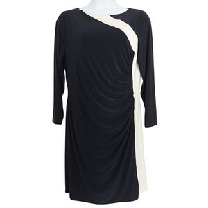 Lauren Ralph Lauren Black Long Sleeve Ruched Side Jersey Stretch Dress Two Tone